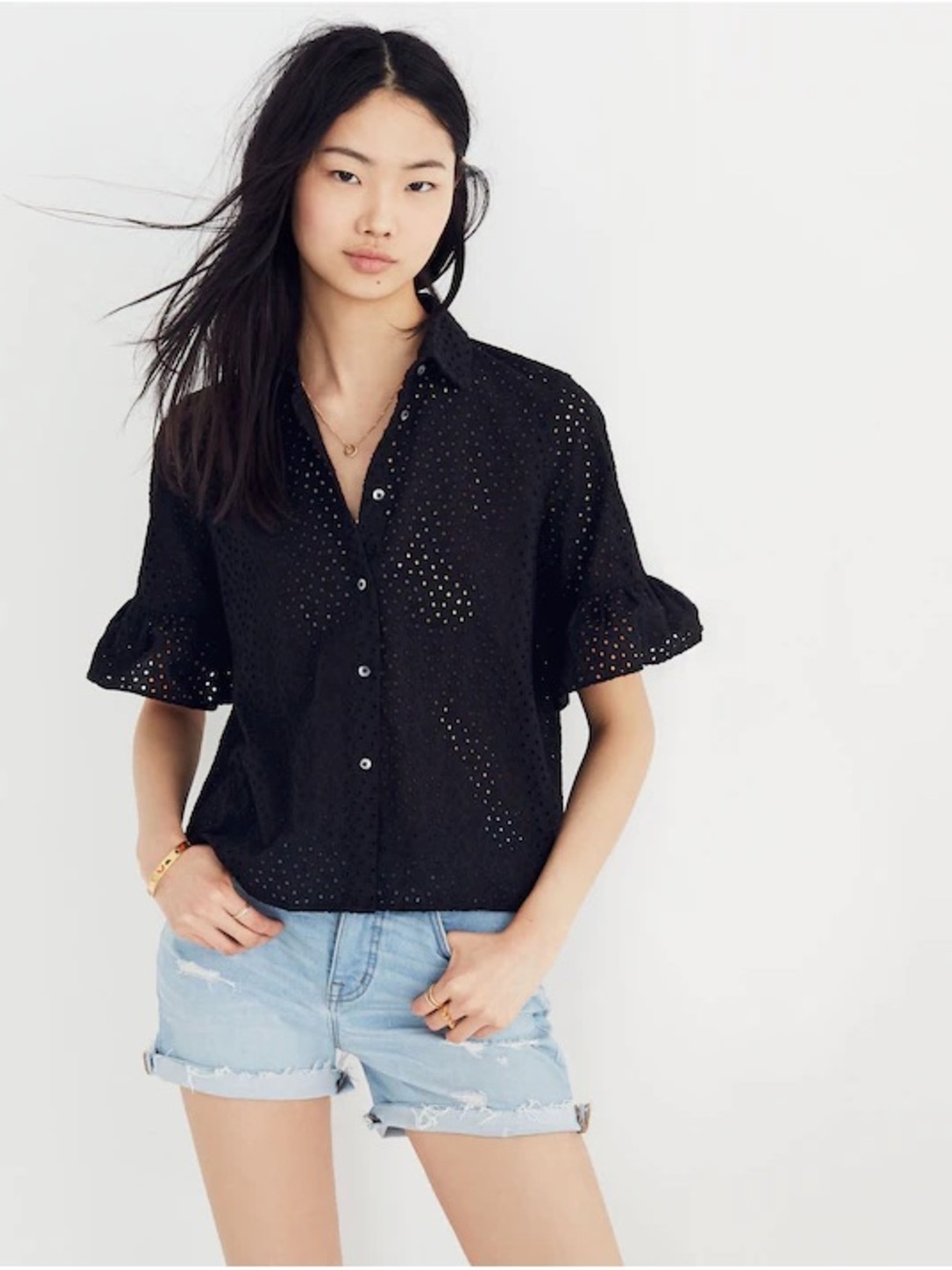 Madewell Black Eyelet Button-Front Shirt